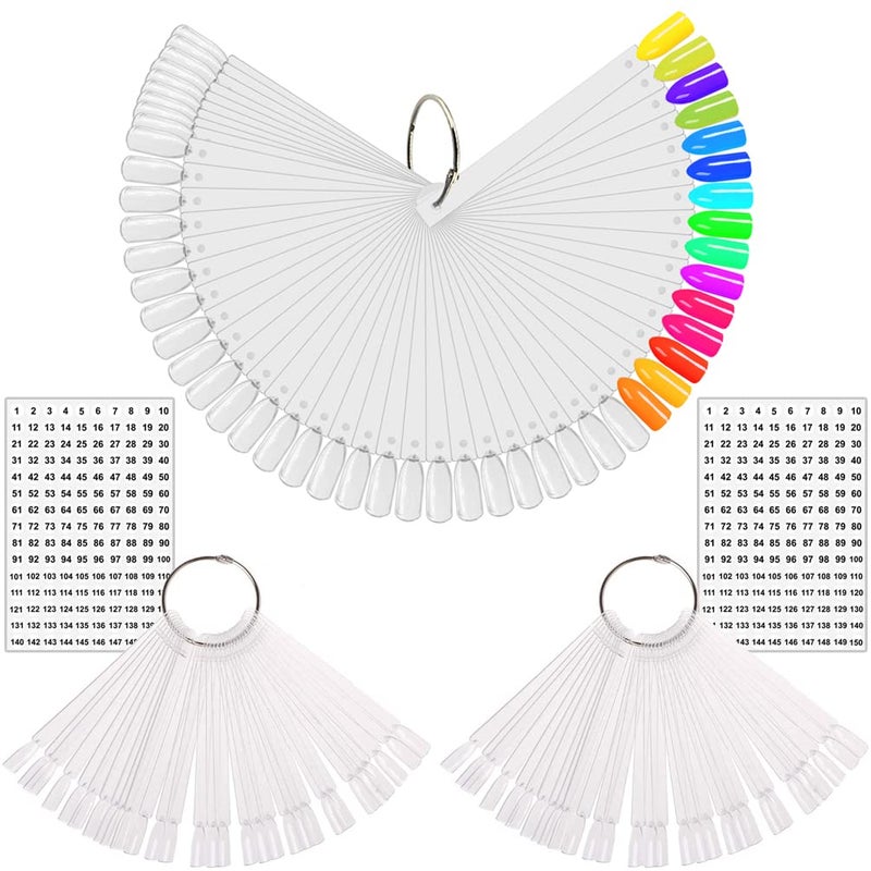 KINGMAS 150 Pcs Nail Swatches Sticks with Ring, Clear Nail Art Color Display False Nail Tips Polish Practice Sticks (1~150 Number Posted) - Image 1